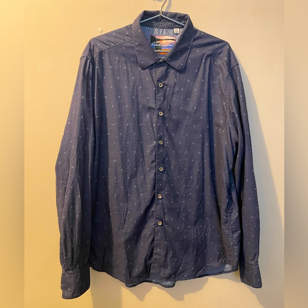 Robert Graham Men’s 2XL navy blue long sleeve shirt with paisley print